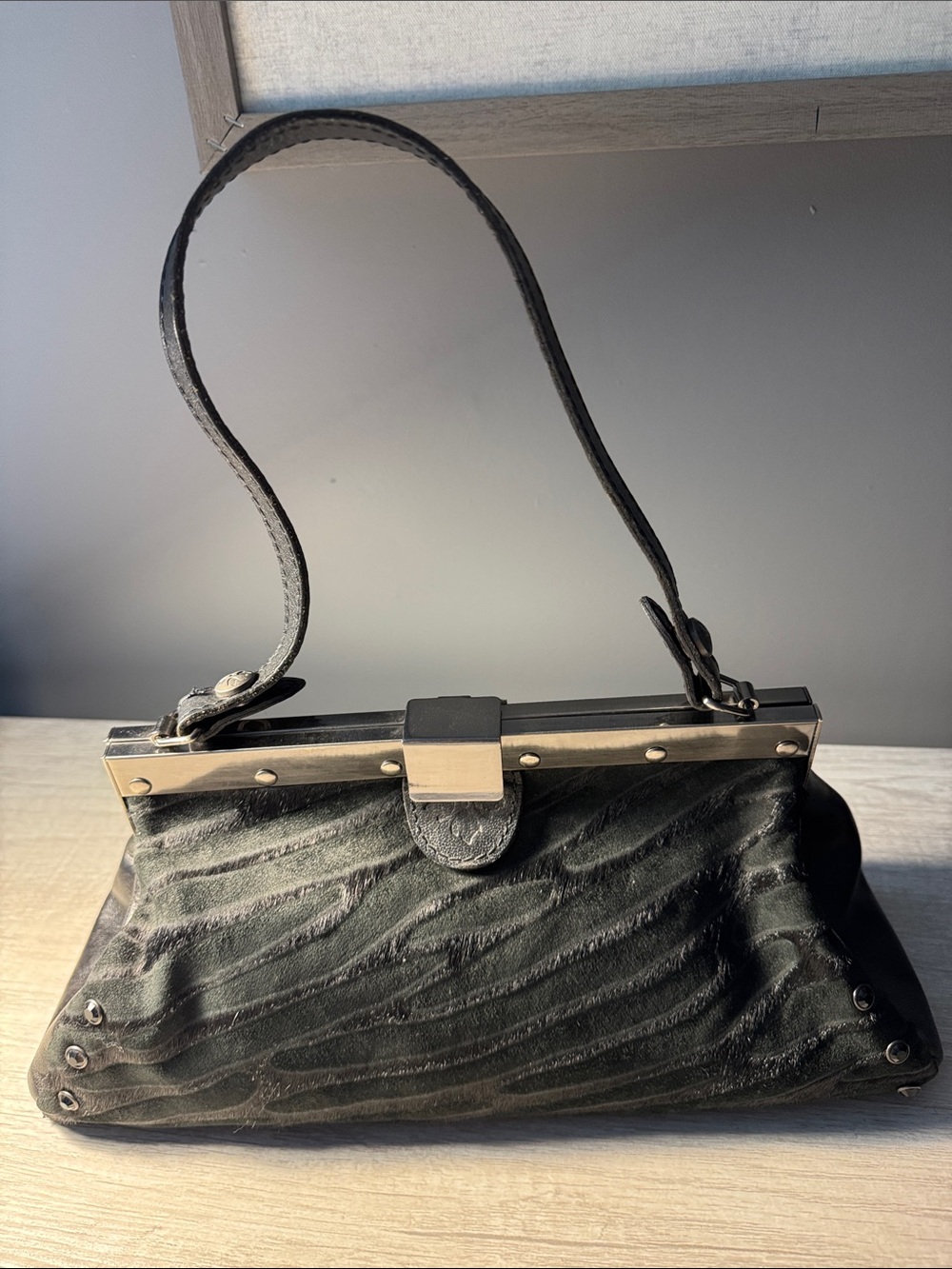 Patricia Nash Black Textured Leather Handbag